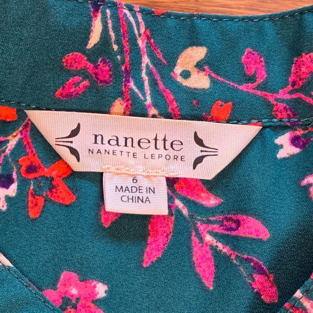 Nanette Lepore Teal Floral Sleeveless Pintuck Button Up A Line Dress Size 6 - Picture 8 of 13